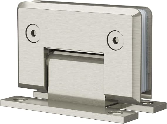 Brass 90 Degree Glass Shower Door Hinges, Heavy Duty Brushed Nickel Glass Door Hinge for Bathroom, 1 PCS Round Brass Shower Door Hinges for 5/16" to 1/2" Frameless Shower Door, H Type