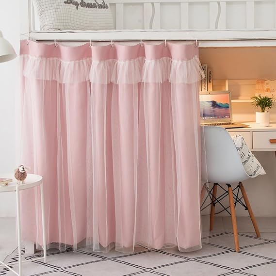 Thickened Blackout Bunk Bed Bottom Curtain with Dustproof Mosquito Net Students Home Dorm Privacy Room Shading Drapery for Bedroom Bathroom Privacy Bed Canopy