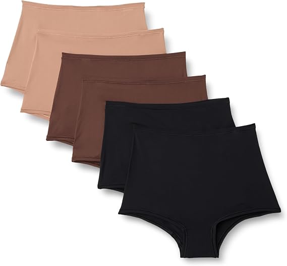 Amazon Essentials Women's Peached Microfibre High Waisted Boyshort, Pack of 6