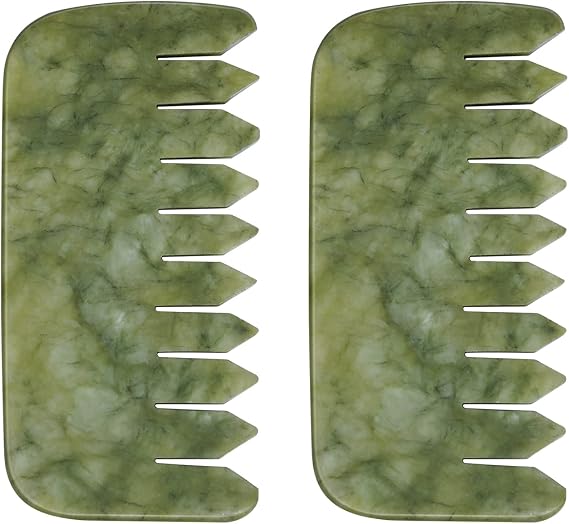 ideayard Jade Comb Body and Scalp Gua Sha Massage Beauty Tool 2 Pcs - Boost Lymphatic Drainage, Promote Healthy Hair Growth