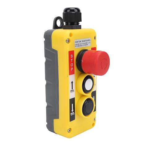 Crane Remote Control, 2 Key Electric Chain Hoist Controller, IP68 Water Resistant Lifting Pendant Controller with Emergency Stop