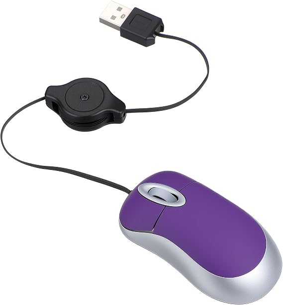 Mini Portable Wired USB Mouse Purple with 1000dpi and 3 Keys Silent Computer Mouse for Home Computer Use and Office Small Plastic Retractable