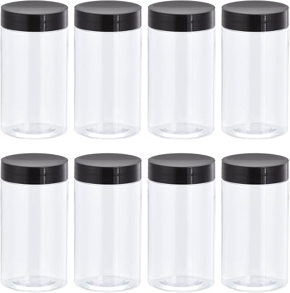 sourcing map Round Plastic Jars with Black Screw Top Lid, 5oz/ 150ml Wide-mouth Clear Empty Containers for Storage, Organizing, 8Pcs