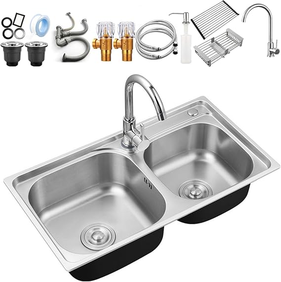 Kitchen Sink, Large Capacity, Simple Sink, Stainless Steel, Rust Proof, Silent Treatment, Condensation Prevention, Easy to Install, Indoor, BBQ, Outdoor, Commercial Use, Home Use, Drain