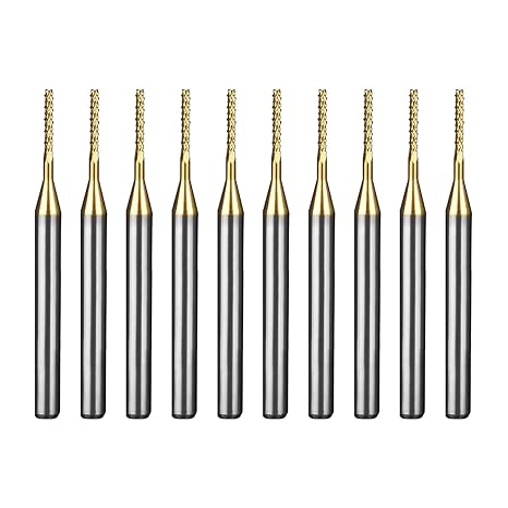 Tools 10Pcs 1.0mm TiN Coating Solid Carbide End Mill Engraving Milling Cutter CNC Router Bits for PCB Machine, 1/8" Shank 1BOX