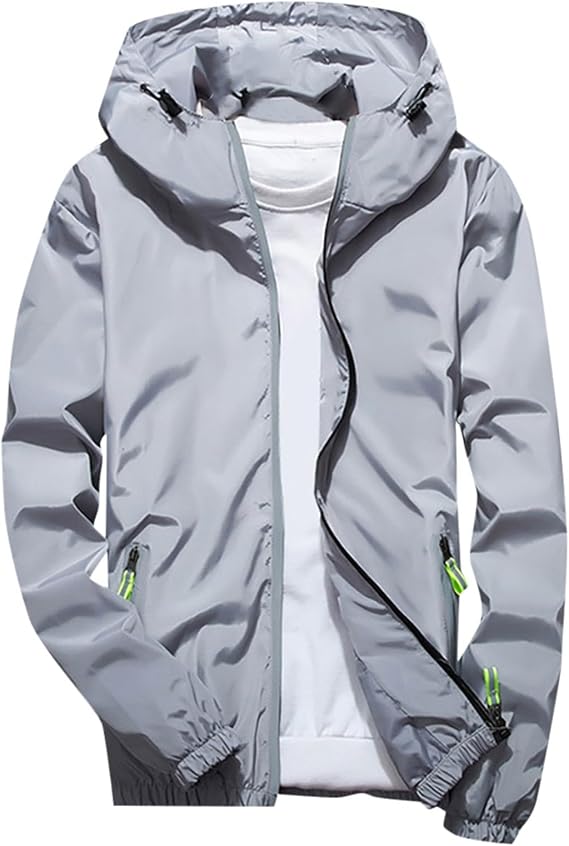 Rain Jacket Men's Waterproof Breathable Thin Lightweight Jacket Windbreaker Hood Rain Jacket Zip Waterproof Breathable Thin Lightweight Jacket Coat