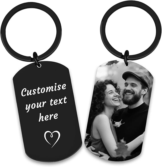 Personalised Keychain with Custom Photo & Text - Romantic Keepsake Anniversary Valentine’s Gift for Men, Fiancé, Dad - Valentine‘s Day Gift for Him Boyfriend Husband
