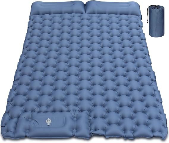 Camping Mat, 12cm Thickened Outdoor Mattress, Camping Mattress with Integrated Air Pump, Ultra Light and Waterproof Outdoor Sleeping Mat for Camping, Hiking, Backpacking, Cycling Trips (blue gray)