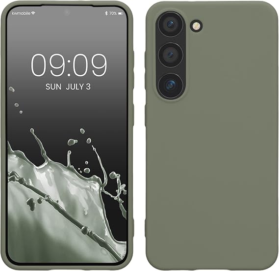 kwmobile Case for Samsung Galaxy S23 Case - Soft Cover - Shockproof TPU Material - Wireless Charging - Gray Green