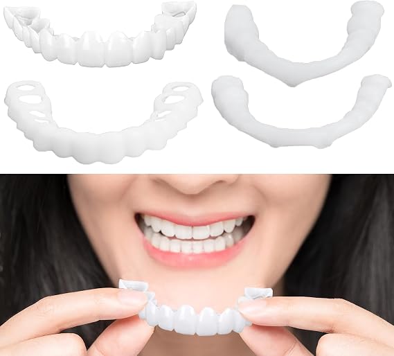 Snap-On Veneers for Top and Bottom Dentures - Temporary Clip-in False Teeth for Men and Women