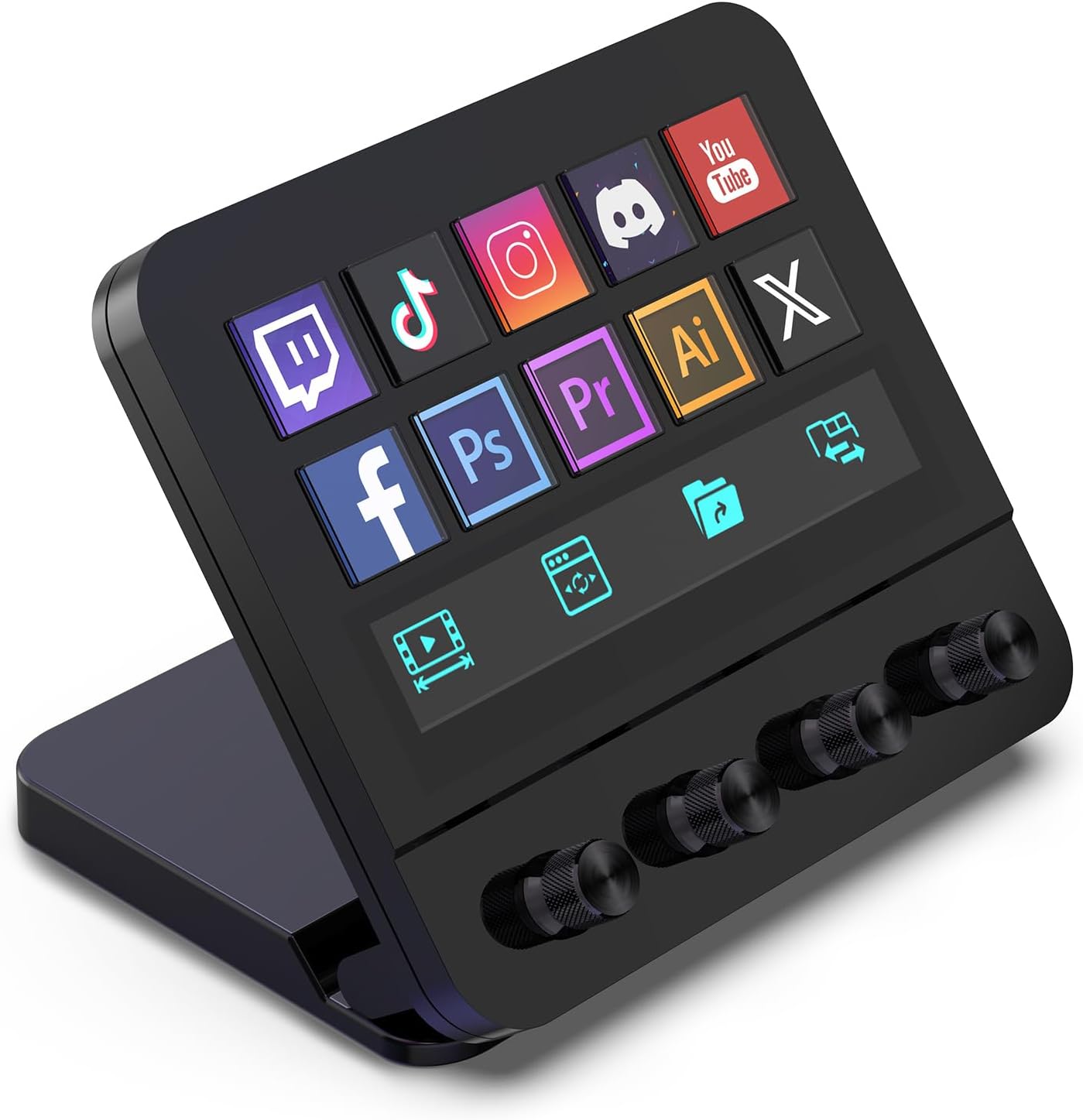 Stream Control Deck Studio Controller 10 anpassbaren LCD-Makrotasten 4 Drehreglern Knöpfe Mit Touchscreen und USB-Erweiterung kompatibel mit Mac und PC