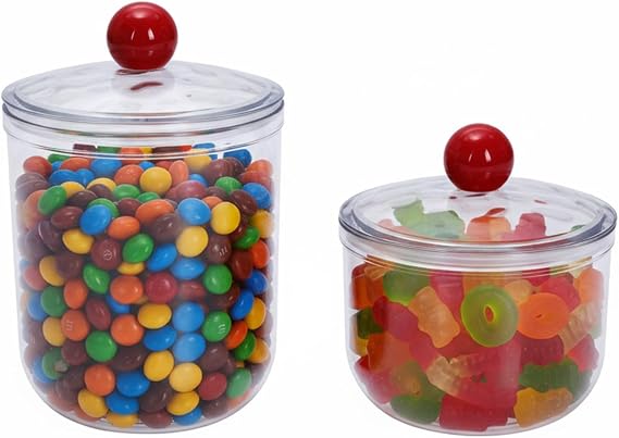 2 Pack Candy Jars, 900&1400ml Airtight Plastic Sweet Jars with Lids, Clear Sweet Jars for Candy Buffet, Round Biscuit Tin for Kitchen, Food Storage Container for Cookie, Nuts, BPA-Free