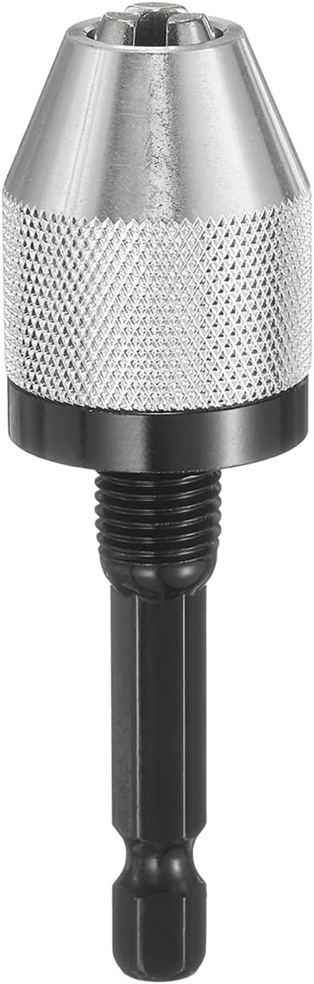 sourcing map Keyless Drill Chuck 1/4" Hex Shank Chuck Conversion Adapter 0.012"-0.26" Quick Change for Round-Shank Cordless Screwdrivers Drills Power DIY Tools, Silver