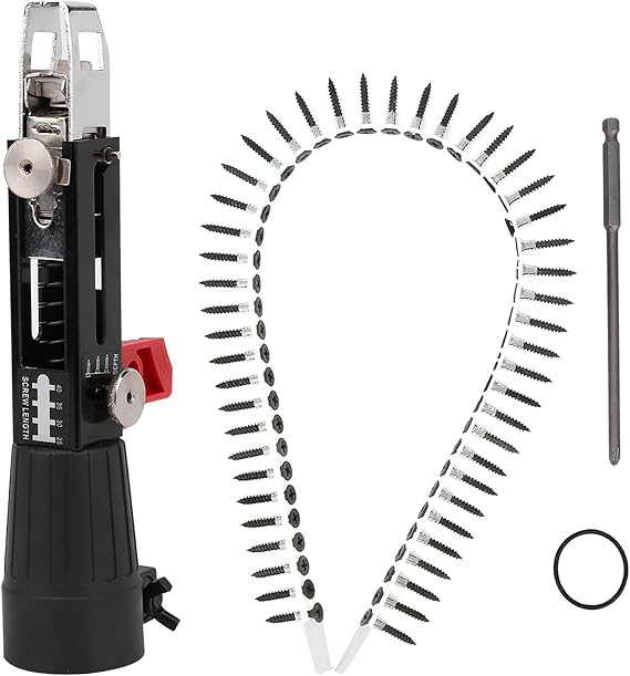 Automatic Chain Nail Gun Electric Drill Screw Tightening Equipment Woodworking Tool Aluminum Alloy Black Durable Adjustable for Gypsum Board Wood Board Ceiling