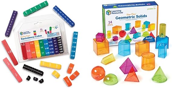 Learning Resources View-Thru Colourful Geometric Shapes & LER2509 Fraction Tower Equivalency Cubes, Set of 51