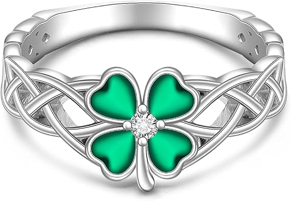 Shamrock Ring Celtic Ring St Patrick's Day Clover Shamrock Rings for Women Four Leaf Clover Jewelry Sterling Silver Irish Gifts