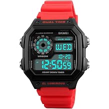 Men Women Fashion Multi-function Digital Sport Watch Countdown Alarm Luminous Waterproof Watch (Red)