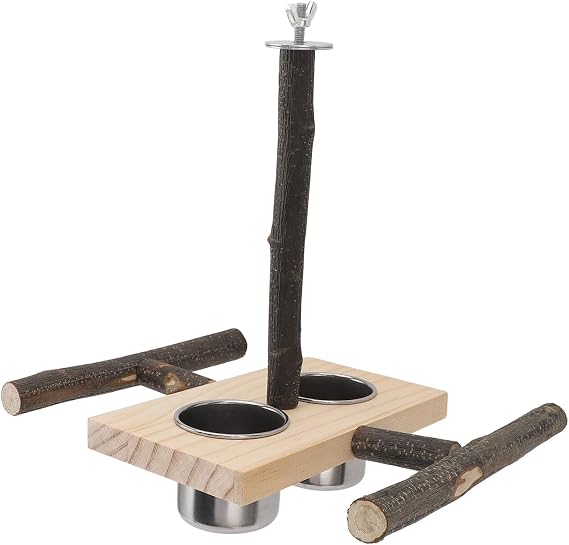 Hanging Bird Feeder for Cage, Wooden Perch Stand Food Water Feeding Station for Oriole Cardinal Finch Bluebird, Bird Bath Platform Tray, Watering Supplies