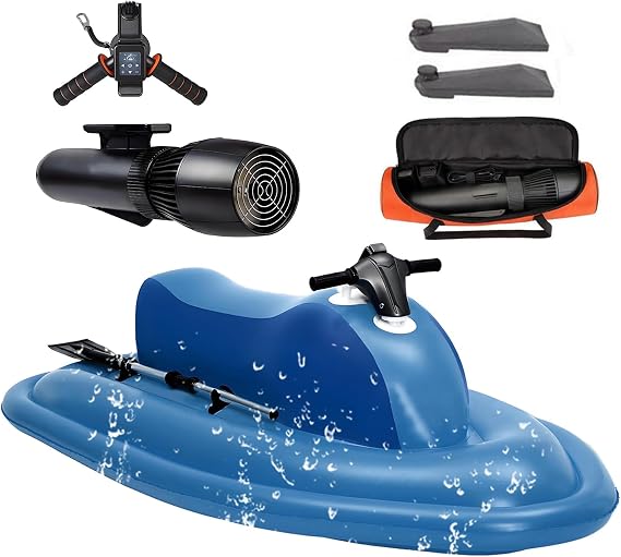 Electric Inflatable Jet Ski, Inflatable Combi Boat Kit - with SUP Motor Remote Control Thruster, Diving Handle/Thruster Storage Bag, Max Load Capacity 330 lbs, Sea Diving Swimming Equipment,500W10A