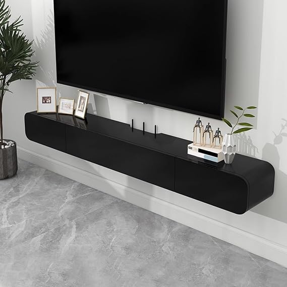 Generisch Duvara monte çekmeceli TV dolabı, oturma odası muhafazası için modern ahşap medya konsolu, çok yönlü tasarım (siyah, 120 cm)