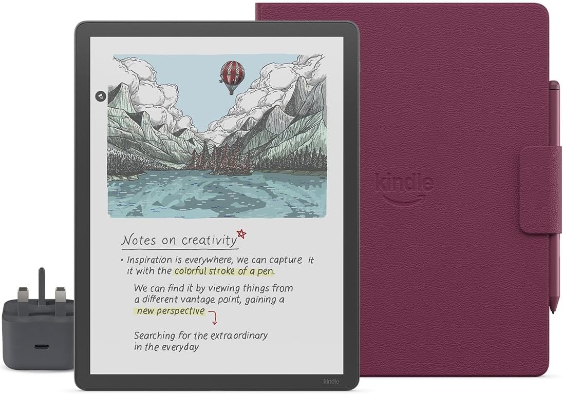 New Amazon Kindle Scribe Colorsoft 64 GB (Graphite) + Premium Pen + Executive Folio Premium Leather Cover (Fig) + USB-C Charger