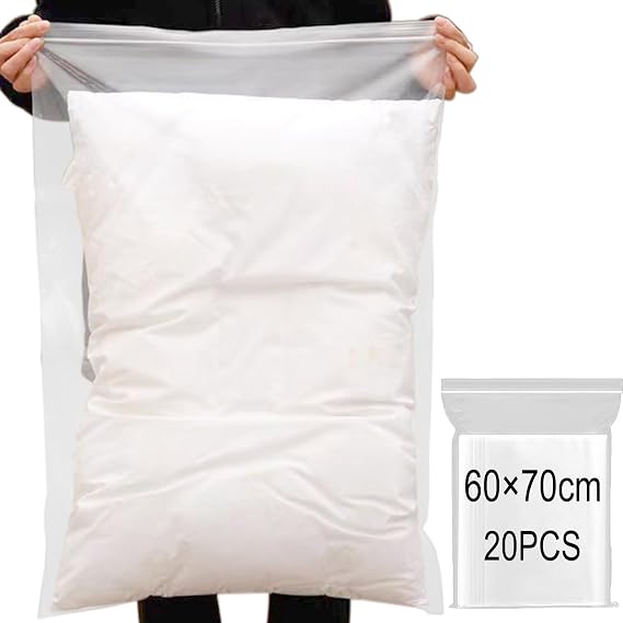 20Pcs Reusable Ziplock Bags Large Travel Clothes Storage Bags Clear Seal Bags Waterproof Luggage Organiser For coats, bulky organizing 60 x 70 cm （without Hole）