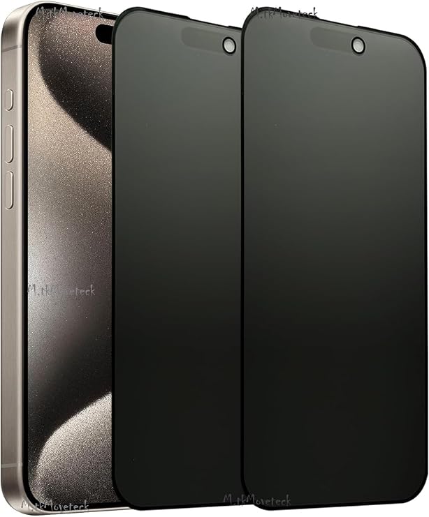 m.tk moveteck iPhone 15 Pro ile Uyumlu Mat Hayalet Ekran Koruyucu, Seramik Esnek Cam, Privacy, Tam Kaplar