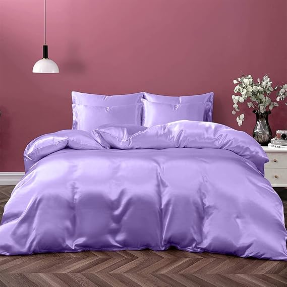 Silk Satin Comforter | Box Stitched | 300 GSM | Down Alternative Comforter | Silky Bed Comforter | Machine Washable | Sexy Quilted Bedding- Full/Queen Lilac