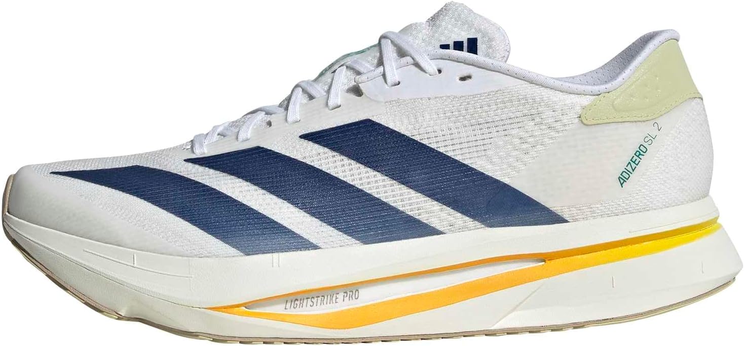 adidas Men's Adizero Sl2 Shoes, FTWR White/Dark Blue/Dual Yellow, 8.5 UK