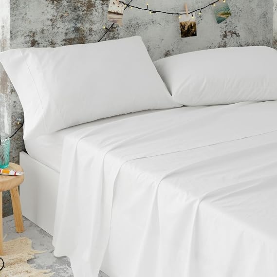 Burrito Blanco Catering Sheets | Bed Sheets 180x197+27 | Double Bed Sheet Set | Cotton/Polyester Bedding | Easy Iron | White | Available in More Sizes