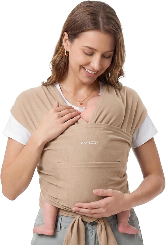 Momcozy Baby Wrap Carrier for 3.6-15kg, Adjustable Sling for Newborn, Curry