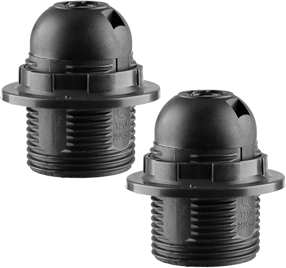 Tabanzhe E27 Lamp Holder Black 2PCS E27 Light Bulb Holder Edison Screw Bulb Socket Fitting with Shade Lampshade Ring for Table Ceiling Pendant Light Fittings Parts