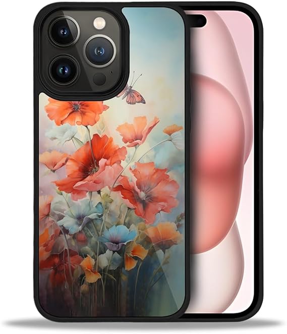 iPhone 14 Pro Max対応 - ヴィンテージ イエロー フラワー 電話ケース 女性 メンズ 大人用 耐衝撃 保護ケース カバー iPhone 14 Pro Max 6.7インチ用 - ブラック