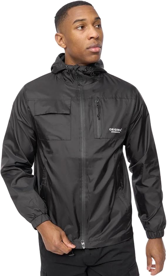 Crosshatch lightweight Jacket Shower Resistant Windbreaker Relaxed Fit Zip Pockets Stylish Outerwear by JEAN BASE