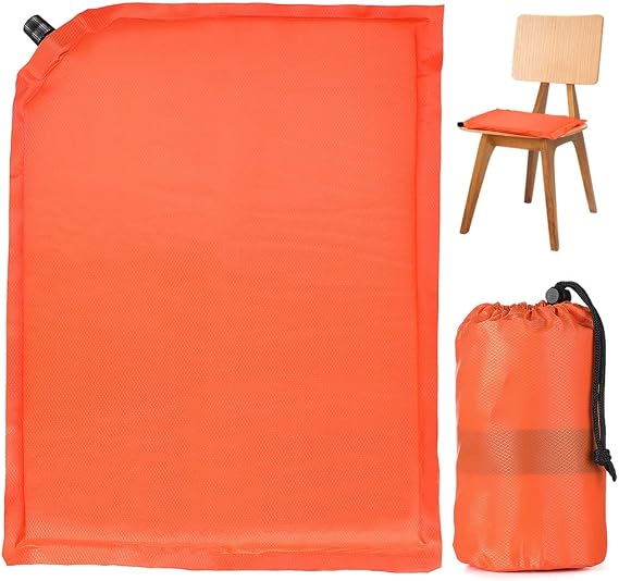 Self-inflating Seat Cushion, 15.8 x 11.8 x 1.2in Memory Foam Chair Pad, Portable Non-Slip Sitting Mat for Home Office Travel Car, Orange