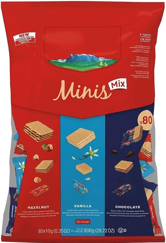 Individually Wrapped Looacker Minis Mix Crispy Wafers Hazelnut Vanilla Chocolate (80pcs) 800g