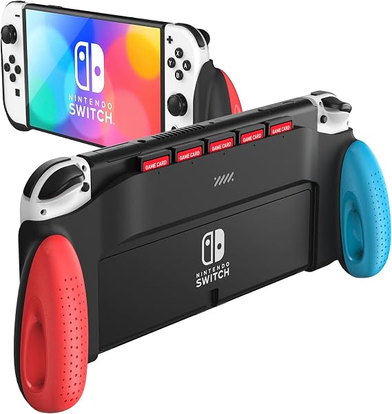 Switch OLED Grip, JUSPRO Grip Case Compatible with Nintendo Switch OLED Model, Unique Switch Accessories Designed Comfortable & Ergonomic Grip with 5 Game Slots