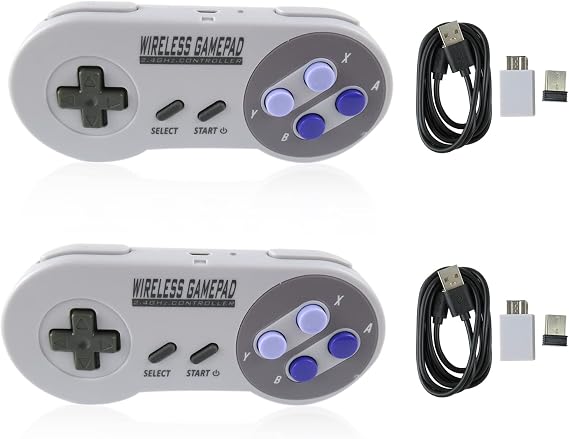 2 Pack 2.4GHz Wireless Controller for Mini SNES and Mini NES Gamepad Controller with USB Adapter for Switch PC Window Game Game Android Devices with Game Emulator