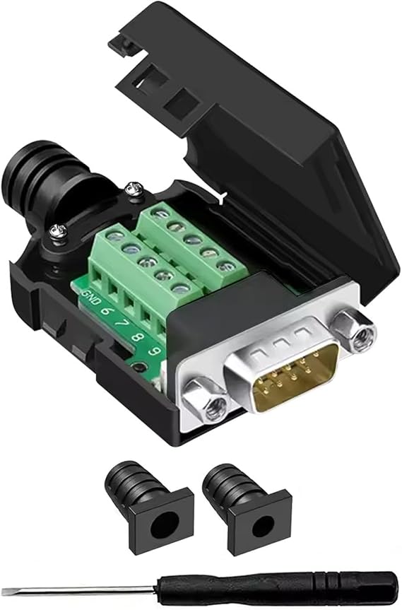 DB9 Breakout Connector to Wiring Terminal RS232 D-SUB Male Serial Adapters Port Breakout Board Solder-Free Module with case(Male Serial Adapter + Nut)