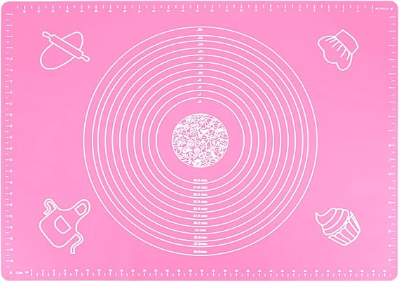 Silicone Pastry Mat, 50x40cm Non-Stick Baking and Kneading Mat - Pink