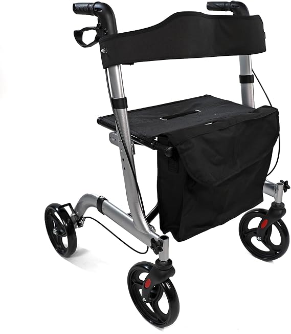 Actiasgear - Lightweight Foldable Rollator Walker with Seat & Bag | Height Adjustable Aluminium Frame (Ex VAT)
