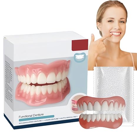 Full Dentu/re,Multi-functional Shaping Silicone Denture Set,Dentures Teeth Top and Bottom,Clip in Veneers Teeth,Clip on Veneers Top and Bottom,Easy-Fit Silicone Dentures,Comfortable