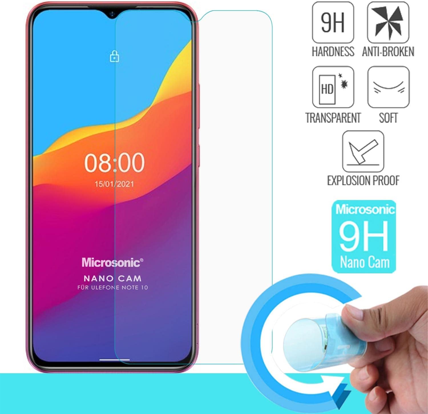 Microsonic Ulefone Note 10 Nano Glass Cam Ekran Koruyucu [Note 10 ile Uyumlu Ekran Koruyucu]
