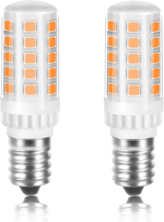 2-Pack E14 LED Bulbs, E14 LED Light 4W 500lm, Warm White 3000K, Replaces 40W Halogen Bulbs, LED Lighting for Range Hood, Sewing Machine, Living Room, Non-Dimmable [Energy Class D]
