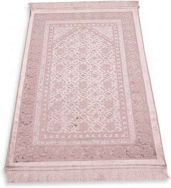 Kişiye Özel Nakış İşlemeli Saf İpek Kadife Kumaştan Pembe Renk Hediyelik Seccade