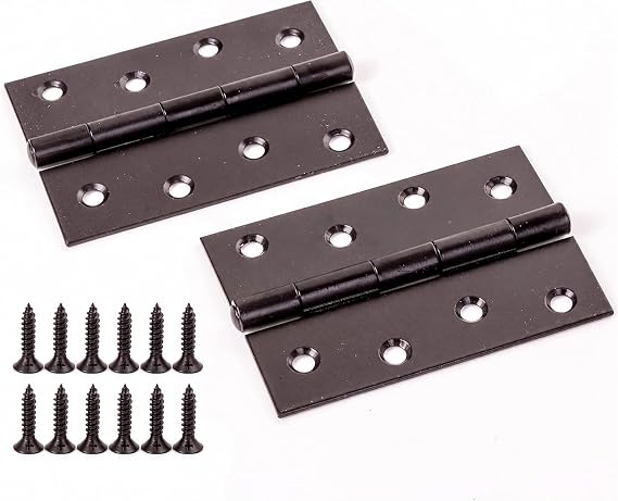 100mm Black Butt Hinges 4 Inch Steel Door Hinges, 2 Pack