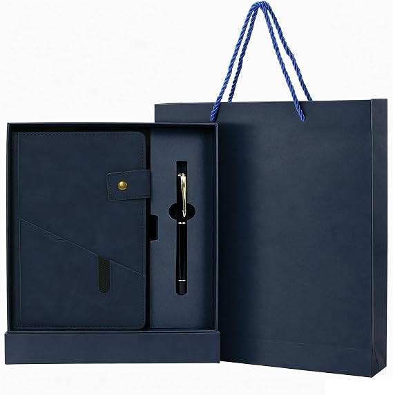 A5 Leather Notebook Gift Set Vintage Notebook with Gift Box Journal Notebook Classic Notebook Business Notebook Travel Journal for Adults (Blue)