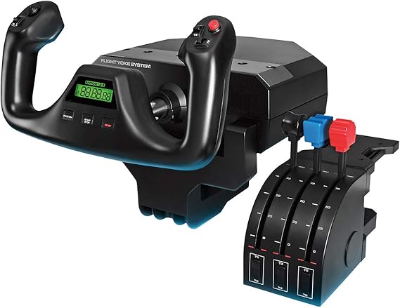 Logitech G Saitek Pro Flight Yoke System control yoke and throttle for flight simulators Throttle Quadrant 5 axles stainless steel elevator aileron control shaft USB port PC Black