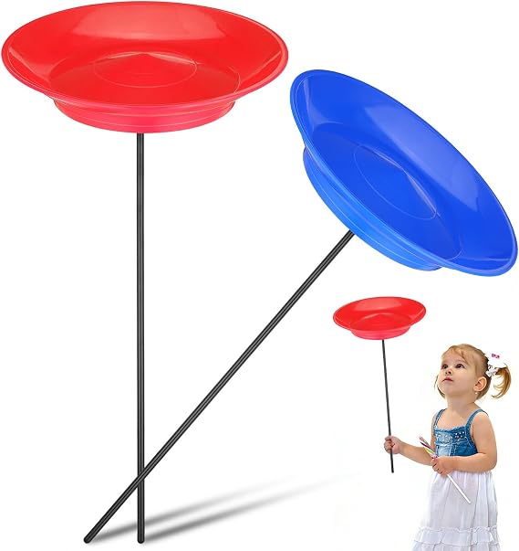 2-pack Juggling Spinning Plates with Sticks - Blue &red Circus Performance Kit for Kids & Adults - Balance Skill Training Toys