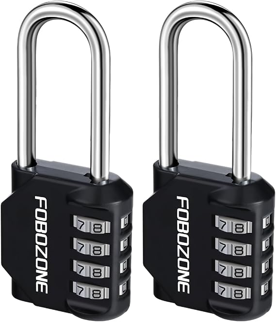 2 Pack Long Shackle Combination Padlock, 4 Digit Resettable Locker Padlocks